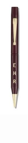 Long Island Wing-Flow burgundy celluloid fountain pen and mechanical pencil set, with gold-filled initials (""EHR"") inlaid in barrel,